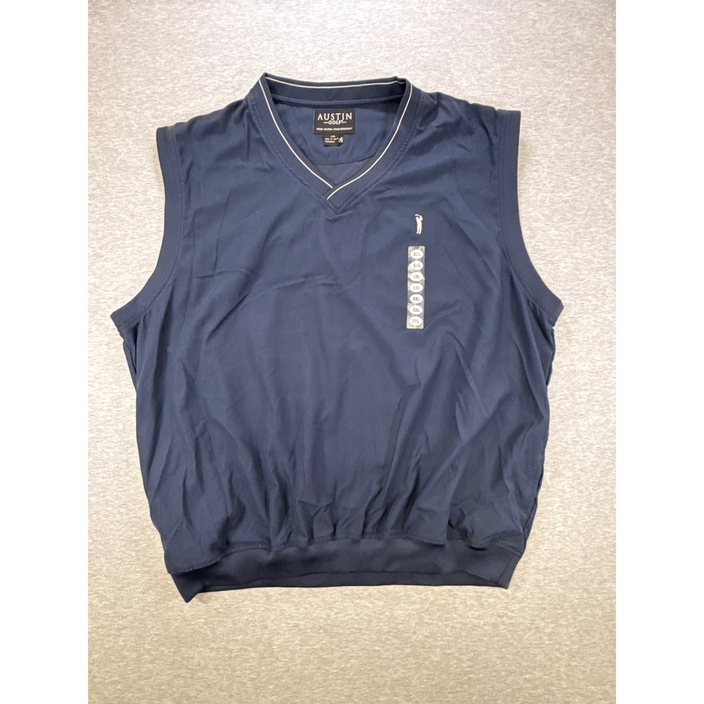 Austin Golf Mens XXL Navy Blue Windbreaker Vest Water Resistant V-Neck Pullover